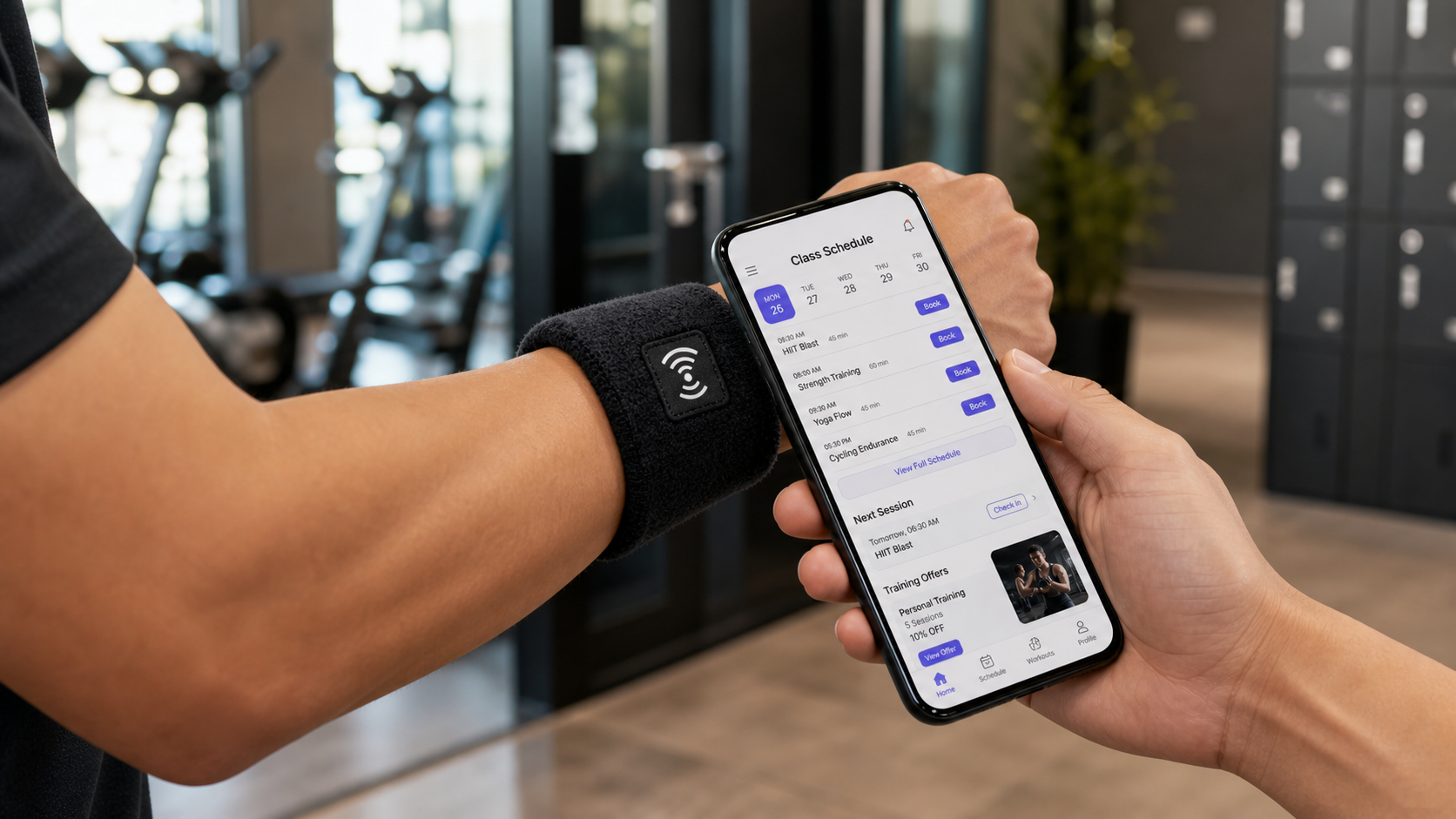 NFC wristband used for gym class booking and check-in